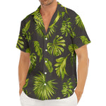 Dark Tropical Leaf Pattern Print Men's Deep V-Neck Shirt