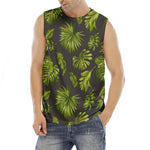 Dark Tropical Leaf Pattern Print Men's Fitness Tank Top