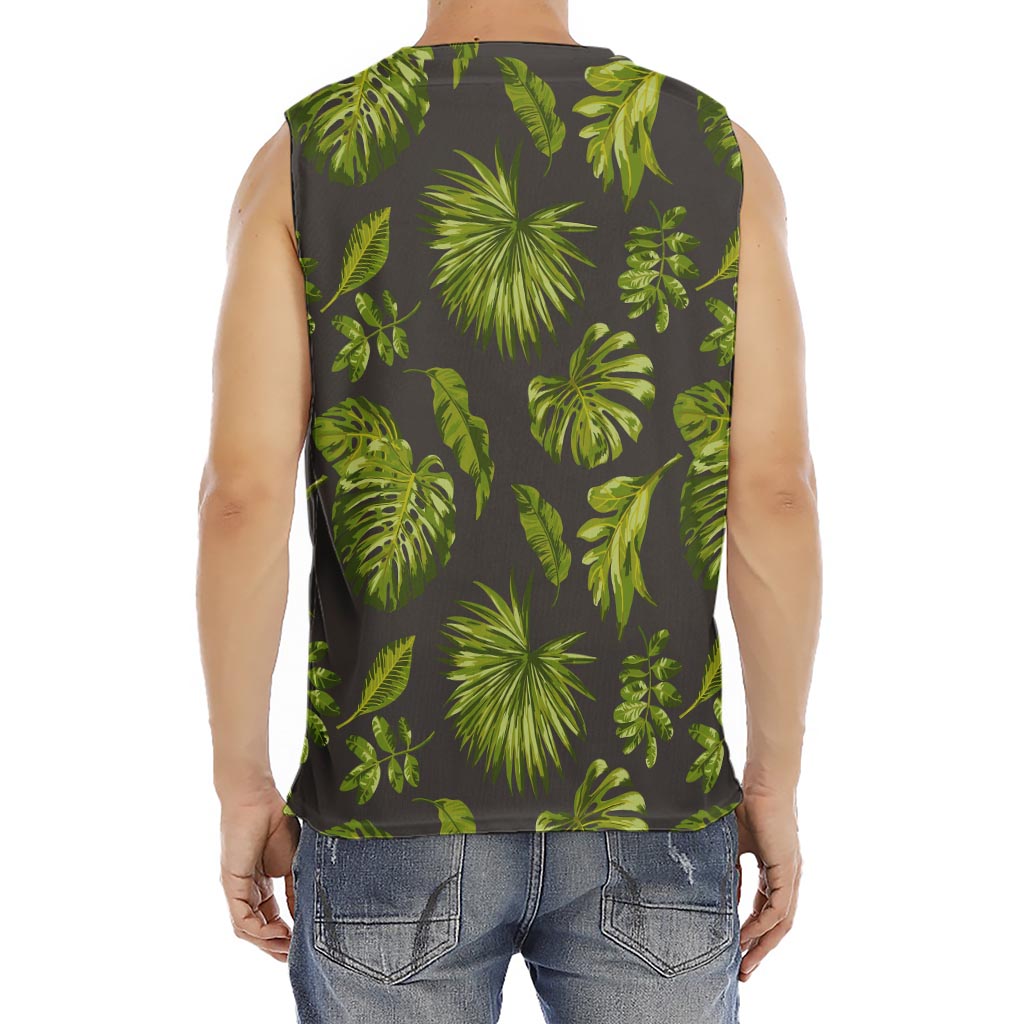 Dark Tropical Leaf Pattern Print Men's Fitness Tank Top