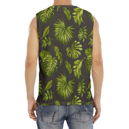 Dark Tropical Leaf Pattern Print Men's Fitness Tank Top