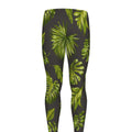 Dark Tropical Leaf Pattern Print Men's Leggings