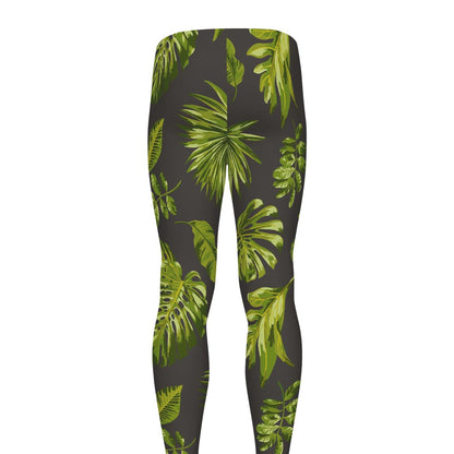 Dark Tropical Leaf Pattern Print Men's leggings