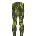 Dark Tropical Leaf Pattern Print Men's leggings