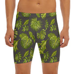 Dark Tropical Leaf Pattern Print Men's Long Boxer Briefs