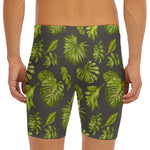 Dark Tropical Leaf Pattern Print Men's Long Boxer Briefs