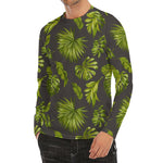Dark Tropical Leaf Pattern Print Men's Long Sleeve Rash Guard