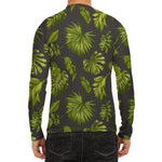 Dark Tropical Leaf Pattern Print Men's Long Sleeve Rash Guard