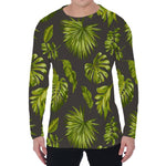 Dark Tropical Leaf Pattern Print Men's Long Sleeve T-Shirt