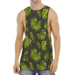 Dark Tropical Leaf Pattern Print Men's Muscle Tank Top