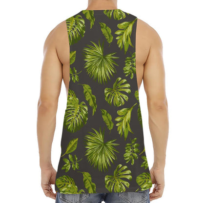 Dark Tropical Leaf Pattern Print Men's Muscle Tank Top