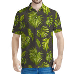 Dark Tropical Leaf Pattern Print Men's Polo Shirt