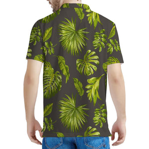 Dark Tropical Leaf Pattern Print Men's Polo Shirt