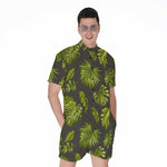 Dark Tropical Leaf Pattern Print Men's Rompers