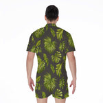 Dark Tropical Leaf Pattern Print Men's Rompers