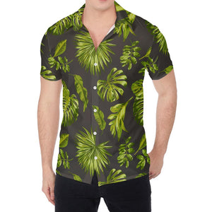 Dark Tropical Leaf Pattern Print Men's Shirt