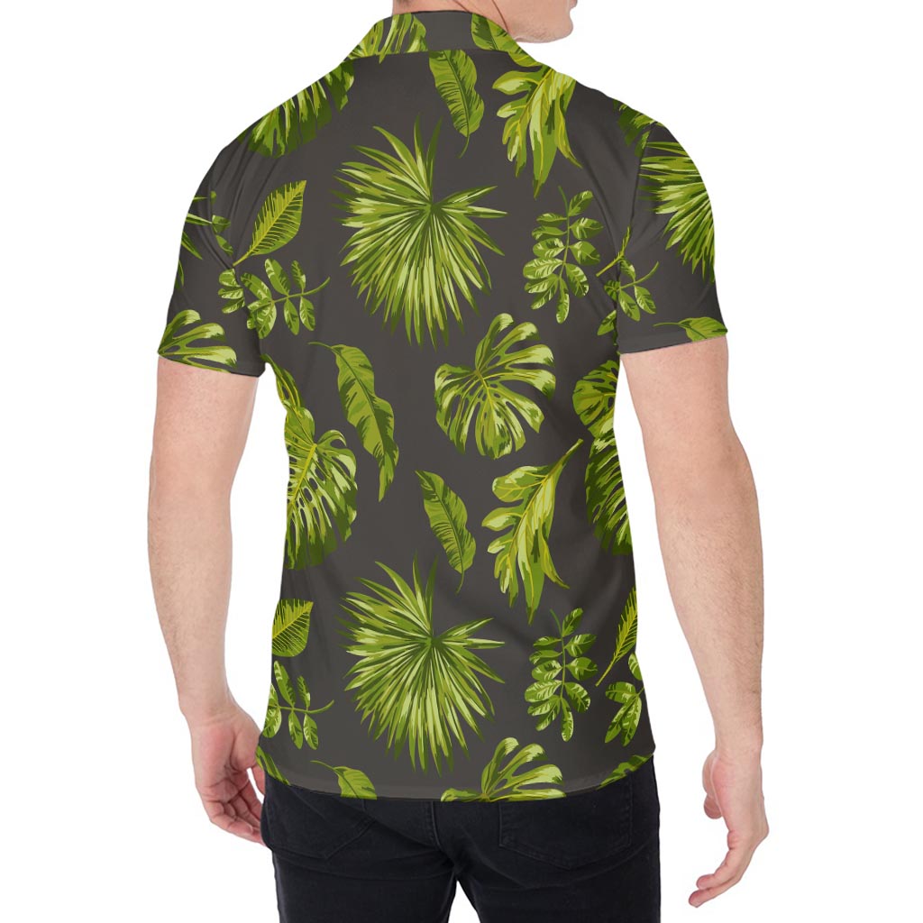 Dark Tropical Leaf Pattern Print Men's Shirt