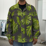 Dark Tropical Leaf Pattern Print Men's Shirt Jacket