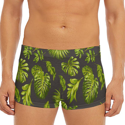 Dark Tropical Leaf Pattern Print Men's Short Boxer Briefs