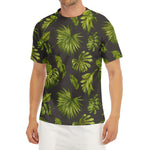 Dark Tropical Leaf Pattern Print Men's Short Sleeve Rash Guard