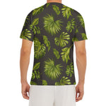 Dark Tropical Leaf Pattern Print Men's Short Sleeve Rash Guard
