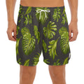 Dark Tropical Leaf Pattern Print Men's Split Running Shorts