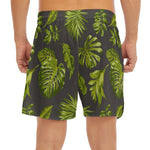 Dark Tropical Leaf Pattern Print Men's Split Running Shorts