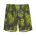 Dark Tropical Leaf Pattern Print Men's Athletic Shorts
