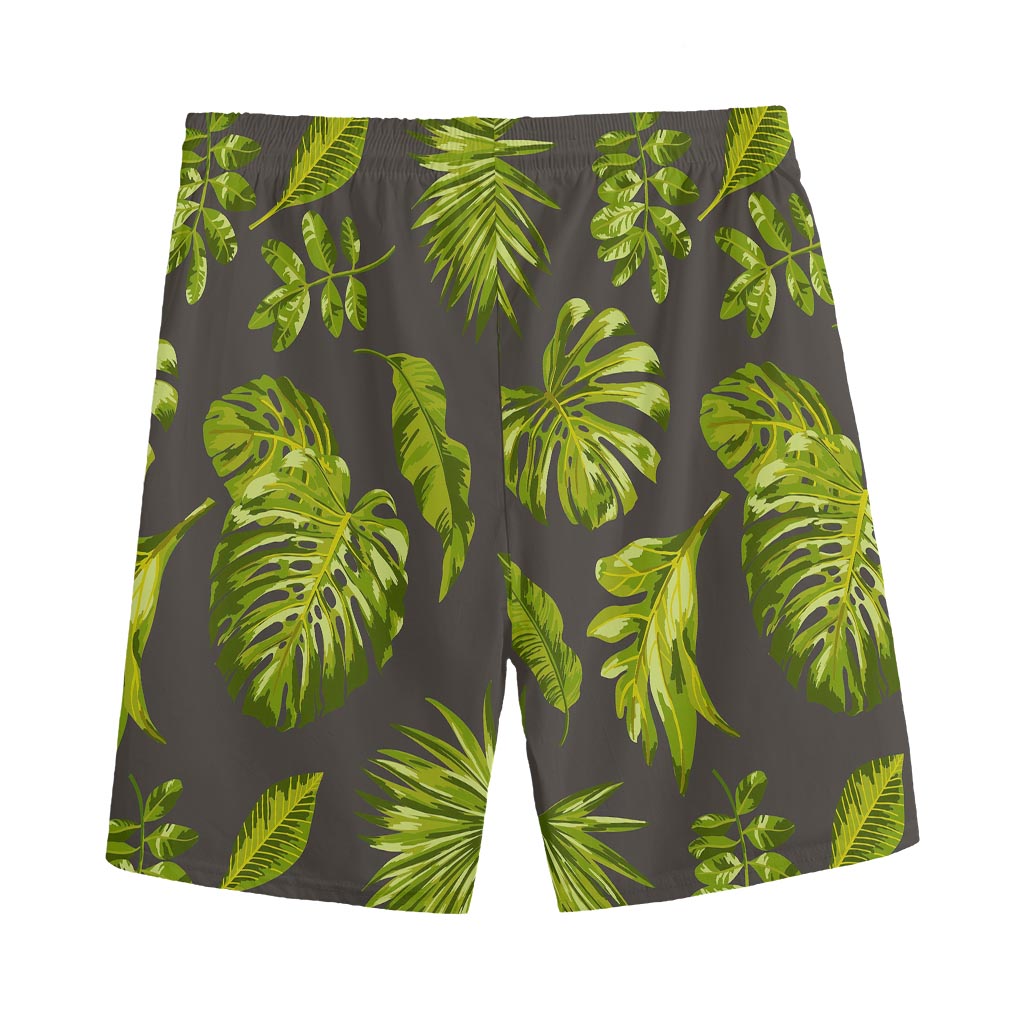 Dark Tropical Leaf Pattern Print Men's Sports Shorts