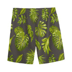 Dark Tropical Leaf Pattern Print Men's Sports Shorts