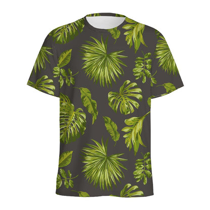 Dark Tropical Leaf Pattern Print Men's Sports T-Shirt