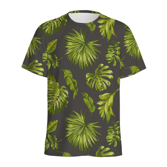 Dark Tropical Leaf Pattern Print Men's Sports T-Shirt