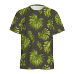 Dark Tropical Leaf Pattern Print Men's Sports T-Shirt