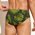 Dark Tropical Leaf Pattern Print Men's Swim Briefs