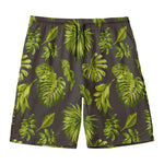 Dark Tropical Leaf Pattern Print Men's Swim Trunks
