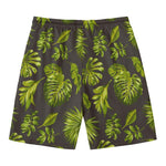 Dark Tropical Leaf Pattern Print Men's Swim Trunks