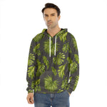 Dark Tropical Leaf Pattern Print Men's Velvet Pullover Hoodie