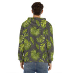 Dark Tropical Leaf Pattern Print Men's Velvet Pullover Hoodie