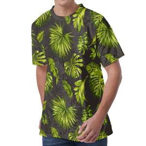 Dark Tropical Leaf Pattern Print Men's Velvet T-Shirt