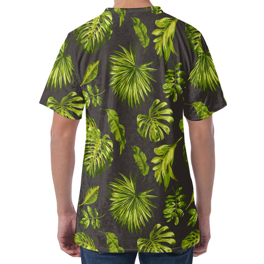 Dark Tropical Leaf Pattern Print Men's Velvet T-Shirt