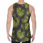 Dark Tropical Leaf Pattern Print Men's Velvet Tank Top