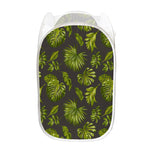Dark Tropical Leaf Pattern Print Mesh Laundry Hamper
