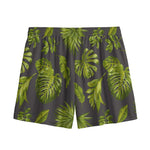Dark Tropical Leaf Pattern Print Mesh Shorts