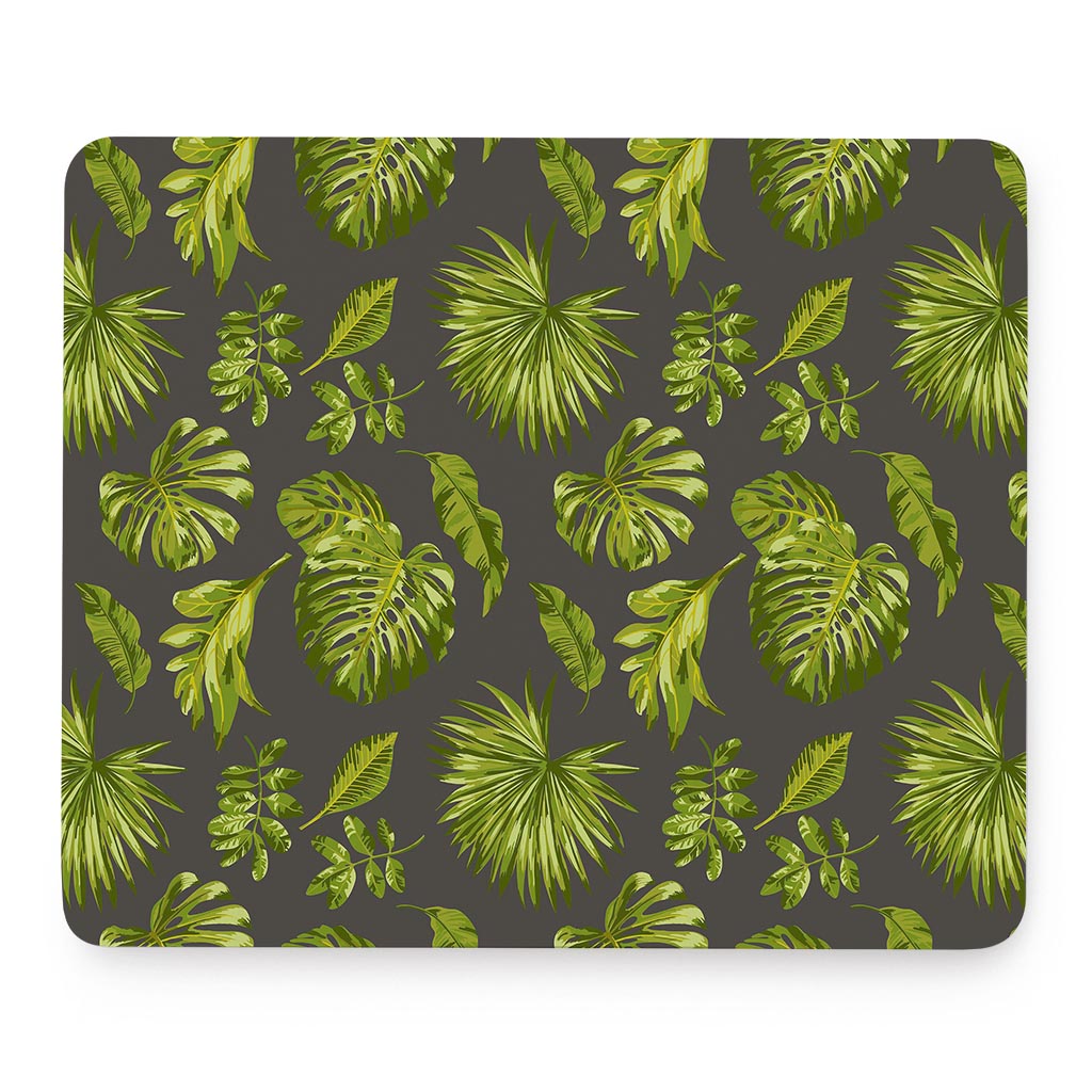 Dark Tropical Leaf Pattern Print Mouse Pad
