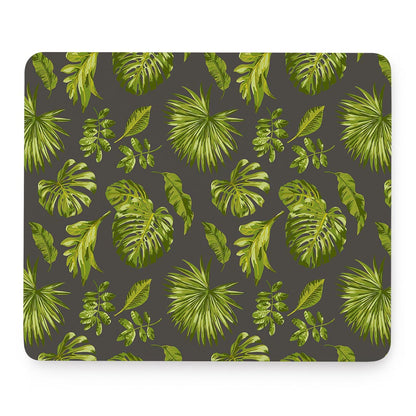Dark Tropical Leaf Pattern Print Mouse Pad