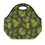 Dark Tropical Leaf Pattern Print Neoprene Lunch Bag