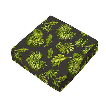 Dark Tropical Leaf Pattern Print Outdoor Seat Cushion Cover