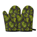 Dark Tropical Leaf Pattern Print Oven Mitts