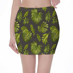 Dark Tropical Leaf Pattern Print Pencil Mini Skirt