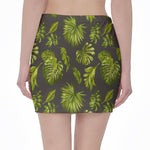 Dark Tropical Leaf Pattern Print Pencil Mini Skirt