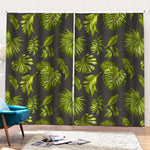 Dark Tropical Leaf Pattern Print Pencil Pleat Curtains